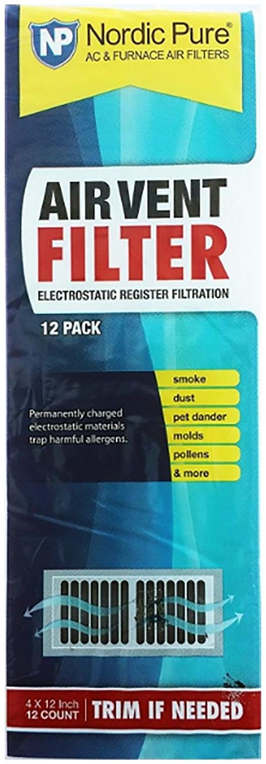 Air Vent Filters 1 Pack of 12- 4x12 (Register Vent Filters) - by Nordic Pure