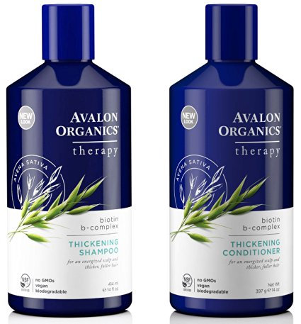 Avalon Organics All Natural Biotin B-Complex Therapy Thickening Shampoo and Conditioner For Hair Loss and Thinning Hair With Aloe, Lavender and Peppermint, Sulfate and Paraben Free, 14 fl. oz. each