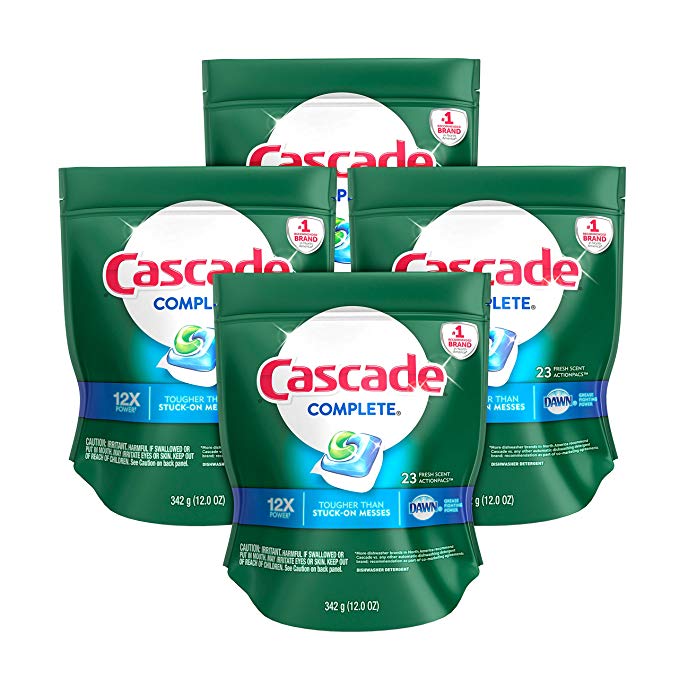 Cascade Complete ActionPacs Dishwasher Detergent, Fresh Scent, 92ct, Tub Refill Bags