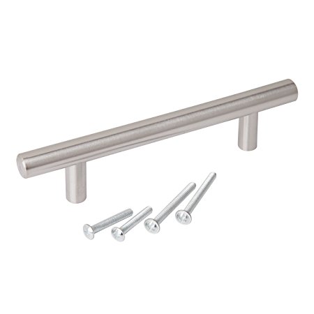 Euro Style SOLID Stainless Steel Satin Nickel Bar Handle Pulls for Cabinets. (C. 1 Pack, Length 6", Holes distance 3 3/4")