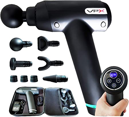 VPX Elite Pro Deep Tissue Massage Gun for Athletes | Muscle Reverb Technology | 20 Speed 3400 Percussions Per Min | Touch Screen Ever-Last Lithium Battery | Quiet Hi Torque Brushless Motor | Cordless