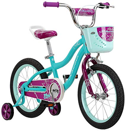 Schwinn Elm Girl's Bike, Featuring SmartStart Frame to Fit Your Child's Proportions, Some Sizes Include Training Wheels and Saddle Handle, 12-14-16-18-20-Inch Wheel Sizes, Pink, Purple, and Teal