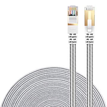 Cat 7 Ethernet Cable, DanYee Nylon Braided 50ft CAT7 High Speed Professional Gold Plated Plug STP Wires CAT 7 RJ45 Ethernet Cable 3ft 10ft 16ft 26ft 33ft 50ft 66ft 100ft (White 50 ft)