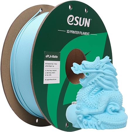 eSUN Upgraded Matte PLA Filament 1.75mm, Excellent Adhesion Matte 3D Printer PLA Filament,1KG Spool 3D Printing Filament for 3D Printers, Paper Reel, Light Blue