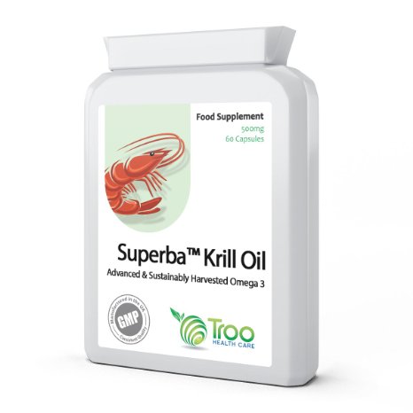 Superba Krill Oil Extract 500mg 60 Capsules - 1000mg Per Serving - High Grade Pure Antarctic Sourced Red Krill Providing a Rich Source of Omega to Support Healthy Cardiovascular Function, Immune System, Balanced Blood Sugar & Healthy Joints & Bones