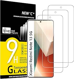 NEW'C 3 Piezas, Protector Pantalla para Xiaomi Redmi Note 13 5G/4G, Cristal Templado Antiarañazos, Antihuellas, Sin Burbujas, Dureza 9H, 0.33 mm Ultra Transparente, Ultra Resistente