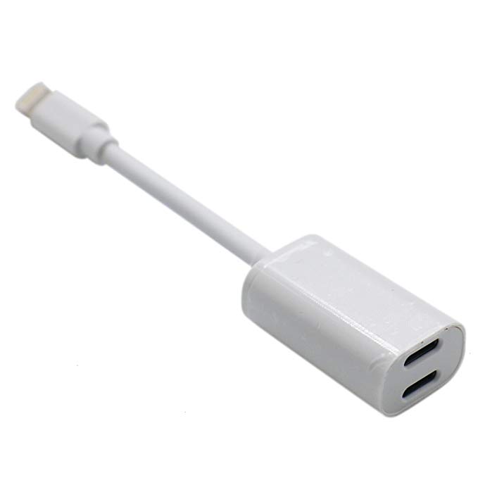 Dual Lightning Adapter Headphone Jack Audio and Charge Cable Adapter for iPhone 7 / 7 Plus (Support iOS 10/10.3),White