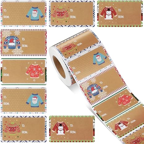 Outus 500 Pieces Christmas Tags Christmas Santa Claus Stickers Self Adhesive Christmas Tag Christmas Festival Birthday Wedding Holiday Decor (Stylish Style,2.76 x 1.57 Inch)