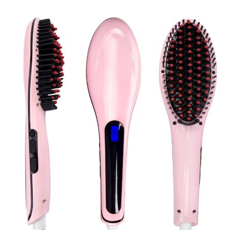 Hair Brush Straightening Brush -Angel Kiss Hair Straightener Electric Heating Ceramic Comb Digital Anion Hair Care, Anti-Scald Effective Detangling Silky Hair Brush Pink Nasv