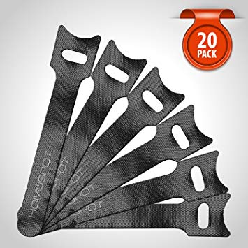 HomeSpot Cable Management 20 Pack Reusable Fastening Cable Ties Cable Strap Microfiber - 4” (10cm)