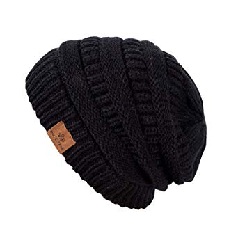 PAGE ONE Winter Warm Trendy Chunky Cable Knit Beanie Hat for Women (Black 1)