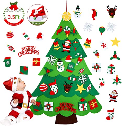 Aitsite DIY Felt Christmas Tree Set - 3.5 FT Xmas Wall Decoration with 26 Ornaments, Wall & Door Hanging Xmas Gifts for Kids, Toddlers, Party Supplies