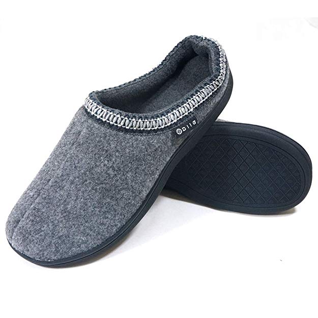 diig Soft Warm Slippers for Men - Non-Slip Memory Foam Comfy House Shoes, Indoor & Outdoor, Gray Navy