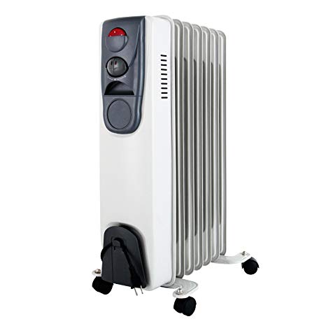 KUPPET YA400200 Space Heater Electric Oil Filled Radiator Radiant Heater ，Portable Home Room Office Radiant Heat 6-Fin，Adjustable Thermostat 1500W，3 Power Settings，Black/Gray