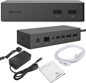 Microsoft Surface Dock 1661 Bundle - Includes Surface Dock 1661, 90W Power Adapter Model 1749, Ethernet Cable & Microfiber Cloth - Compatible with Surface Pro 3, 4, 6, 7, Surface Book (Renewed)