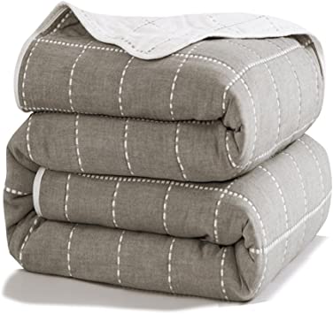 Joyreap 6 Layers of 100% Muslin Cotton Summer Blanket - Soft Lightweight Summer Quilt for Teens & Kids - Durable and Comfortable Throw Blanket (Dotted Line,Gray, 47"x 59")