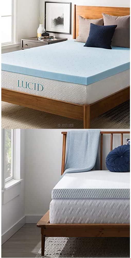 LUCID 3 Inch Gel Memory Foam Topper Zippered Enclosure Mattress Topper Cover, Queen