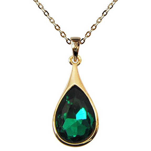 Navachi 18k Gold Plated Clear Crystal Green Pear-shaped Zirconia Az6303p Pendant Necklace 16" 2"