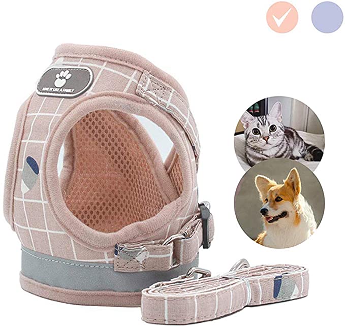 Chenkaiyang Mesh Dog Harness with Leash Pet No Pull Harness Adjustable Reflective Soft Vest Harness Escape Proof Walking Puppy Jacket for Pet Dogs Cats