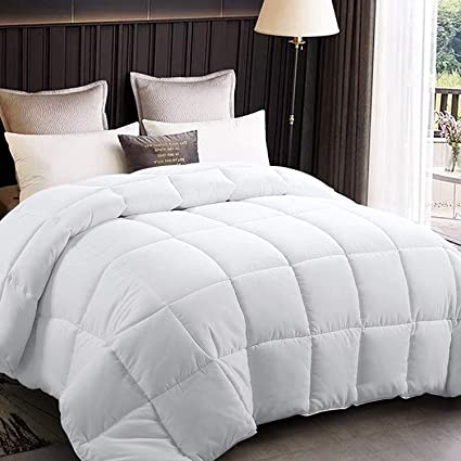 All Season King Size Soft Quilted Down Alternative Comforter Hotel Collection Reversible Duvet Insert with Corner Tabs,Winter Warm Fluffy Hypoallergenic (White, King（102" X 90"）