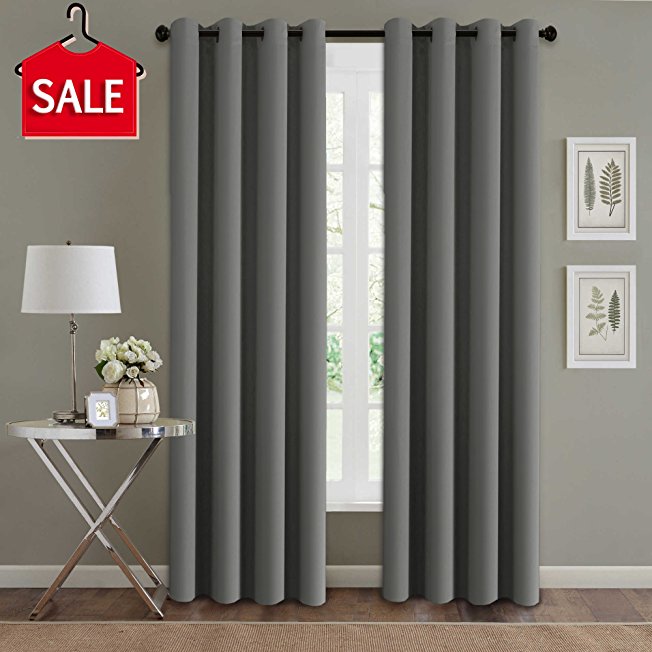 H.Versailtex Blackout Room Darkening Curtains Window Panel Drapes - (Grey Color) - 2 Panels - 52 inch Wide by 84 inch Long Solid Pattern, Grommet Top