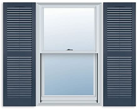 15 Inch x 55 Inch Standard Louver Exterior Vinyl Window Shutters, Bedford Blue (Pair)