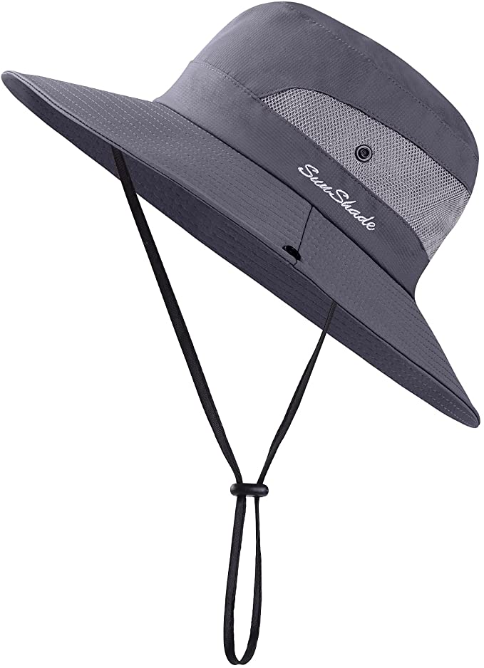 Cooraby Women Summer Sun Hat Ponytail Hole Cap Wide Brim Adjustable Hat