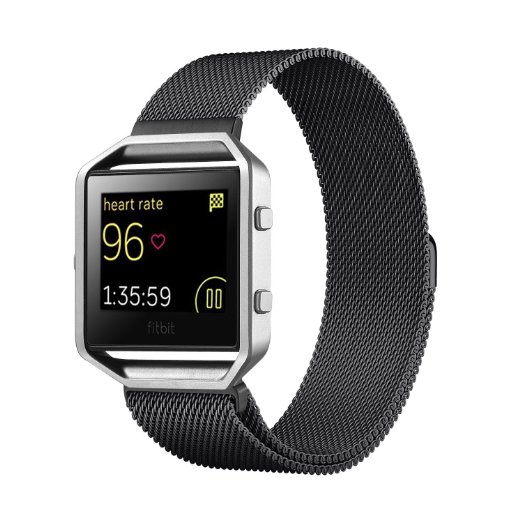 Fitbit Blaze Accessories Band Large, UMTele Milanese Loop Stainless Steel Mesh Bracelet Metal Replacement Strap Band with Unique Magnet Lock for Fitbit Blaze Smart Fitness Watch Black (6.1"-9.3")