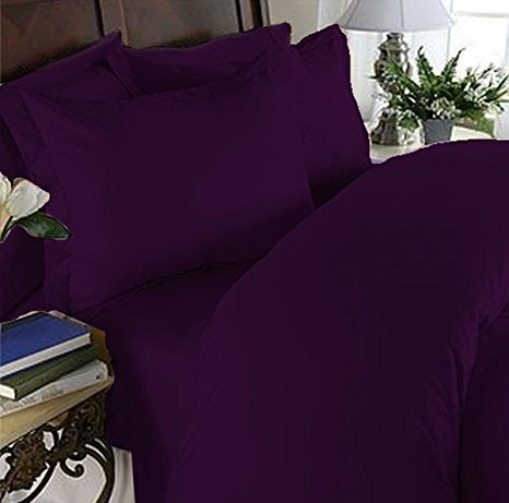 Elegant Comfort 4 Piece 1500 Thread Count Luxury Silky Soft Egyptian Quality Coziest Sheet Set, Queen, Eggplant-Plum