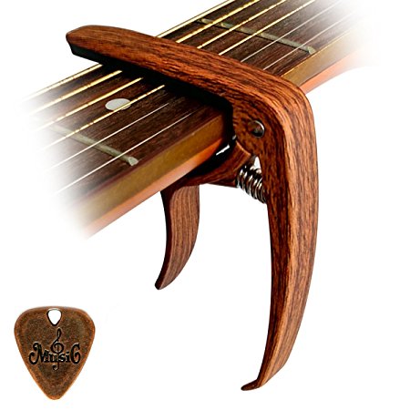 Guitar Capo and Picks Wood Grained Finish Metal Material with Pin Puller for Electric and Acoustic Guitars