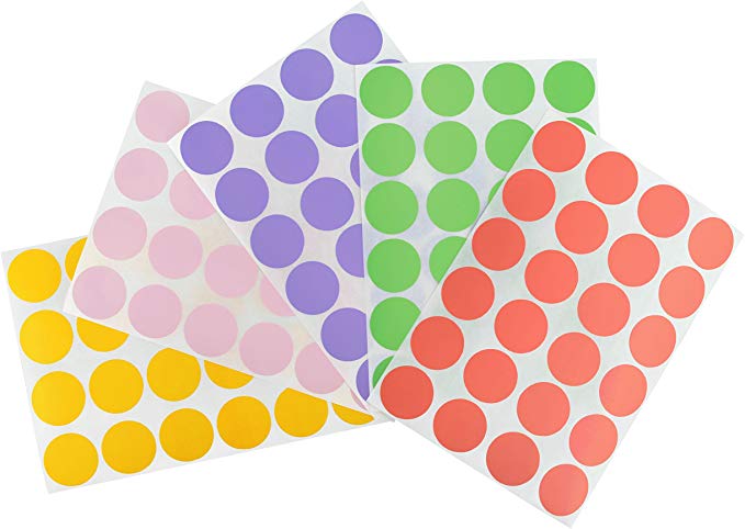 ChromaLabel 3/4 inch Color-Code Dot Labels on Sheets | 5 Assorted Colors | 1,200/Variety Pack (Pastel)