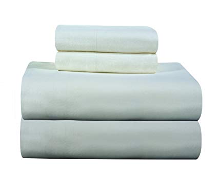 Pointehaven Heavy Weight Solid Flannel 100-Percent Cotton Sheet Set, Ivory, Queen