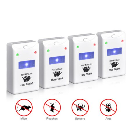 Ultrasonic Pest Repeller Hug Flight® Set Of 4 Upgraded Version Control Against Mouse Indoor Plug -In For Insects, Cockroach, Rodents, Flies, Roaches, Ants, Spiders, Fleas With Night Light