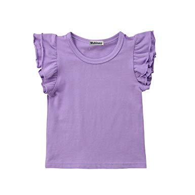 Mubineo Toddler Baby Girl Basic Plain Ruffle Sleeve Cotton T Shirts Tops Tee Clothes