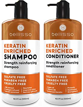 Keratin Shampoo and Conditioner Set - Sulfate Free Deep Treatment with Morrocan Argan Oil - Anti Frizz for Dry Hair and Extra Shine