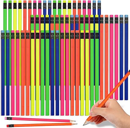 Outus Neon Pencils for Kids HB Wood Pencil with Eraser Fluorescent Colored Wood Pencils Colorful Round Pencils Writing Drawing Pencils School Student Reward Supplies (60)