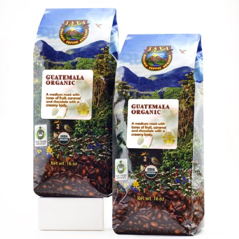 Java Planet - Guatemalan USDA Organic Coffee Beans, Medium Roast, Fair Trade, Shade Grown, Bird Friendly, Rainforest Alliance, Arabica Gourmet Specialty Grade A - packaged in two 1 LB bags