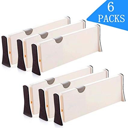 Normei Drawer Dividers 11"-17" Expandable Adjustable Dresser Drawer Organizers Divider for Clothes, Silverware and Utensils fit Kitchen, Bedroom, Bookcase, Baby Drawer with Instructions (6 Pack)
