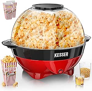 KESSER® Popcornmaschine Groß 800W | Popcorn-Maker 5,5l Inhalt mit Antihaftbeschichtung Deckel & Servierschale | für Öl Butter Zucker Stille & Schnelle inkl. abnehmbarer Heizfläche & Popcornbecher