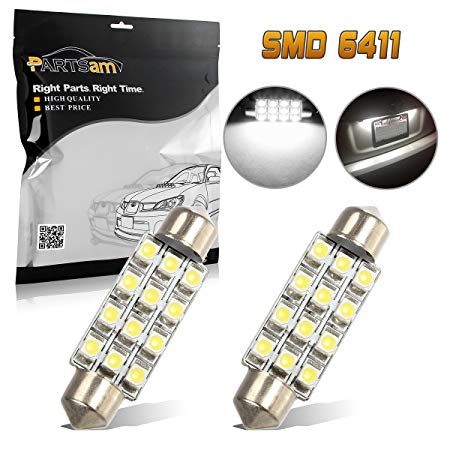Partsam White Car LED Lamps 42mm festoon 12SMD Interior Dome Map Lights Bulbs 12V 561 562 578, Pack of 2pcs