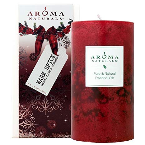 Aroma Naturals Holiday Essential Oil Scented Pillar Candle, Orange, Clove and Cinnamon, Warm Spice, 2.75 inch x 5 inch