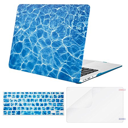 Mosiso Plastic Pattern Hard Case with Keyboard Cover with Screen Protector for MacBook Air 13 Inch (Model: A1369 and A1466), Blue Water Ripples