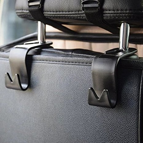 IPELY Car SUV Back Seat Headrest Hanger Storage Hooks - Purse Handbag Grocery Bag Holder(Black -Set of 4)