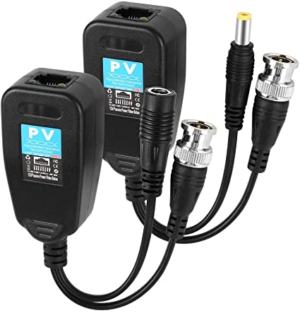 Video Balun, TYUMEN HD-CVI/TVI/AHD UTP Passive Video Balun with DC Power Connector and RJ45 UTP CAT5e/Cat6 Transmitter/Receiver, Including Lighting Protection, 1 Pair