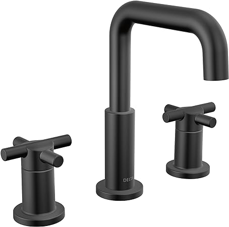 Delta Faucet Nicoli Widespread Bathroom Faucet 3 Hole, Black Bathroom Faucet, 2 Handle Bathroom Faucet, Bathroom Sink Faucet, Drain Assembly, Matte Black 35894LF-BL