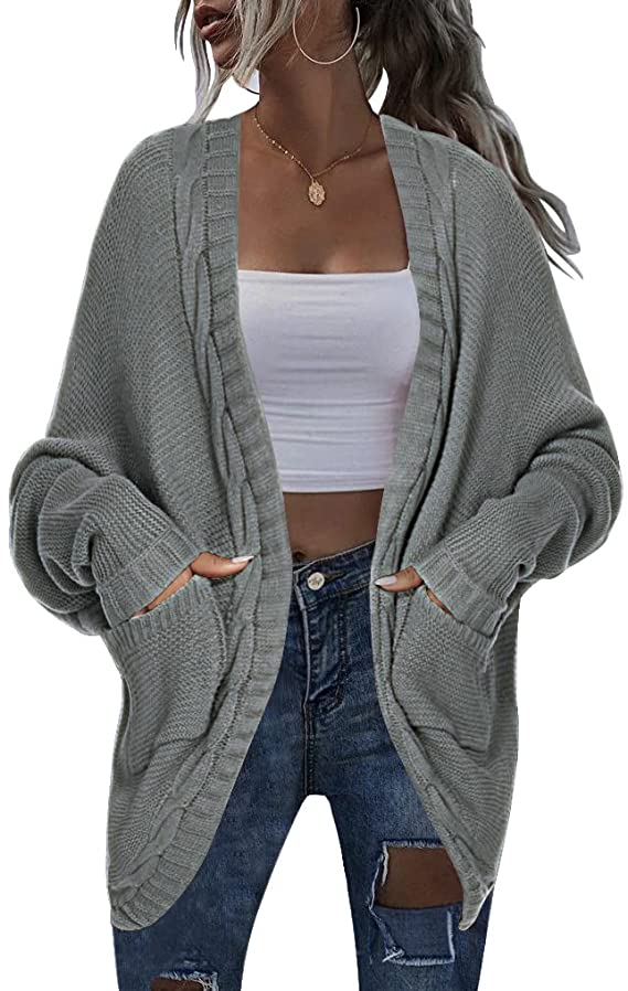 ACEVOG Women's Long Batwing Sleeve Cardigan Sweater Open Front Lightweight Sweater Coat with Pocket