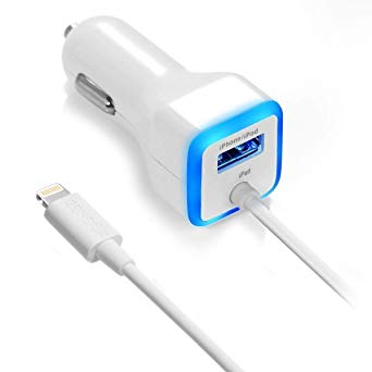 iPhone Car Charger, [Apple MFI Certified] Lighting Car Charger by GemDox for iPhone X, 8, 8 Plus, 7, 7Plus 6S / 6S Plus, 6, 6 Plus, SE, 5, 5S, iPad Pro, Air 2, Mini 3,with Extra USB Port (White)