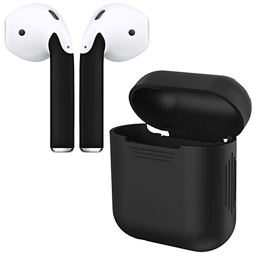 AirPod Skins & Charging Case Cover – Protective Silicone Cover and Stylish Wraps Bundle (Black Case & Matte Black Skin)