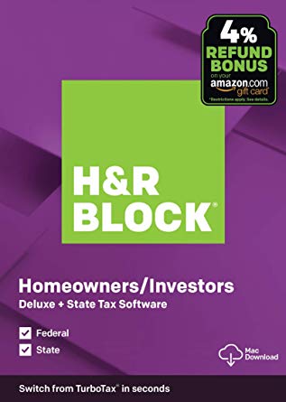 H&R Block Tax Software Deluxe + State 2019 with 4% Refund Bonus Offer [Amazon Exclusive] [Mac Download]