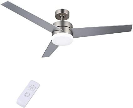 CO-Z 52-inch Ceiling Fan with LED Light and Remote Control, 3 Blades, Steel Fan Body in Brushed Nickel, 15W led Panel Light & Glass Shade, 120V